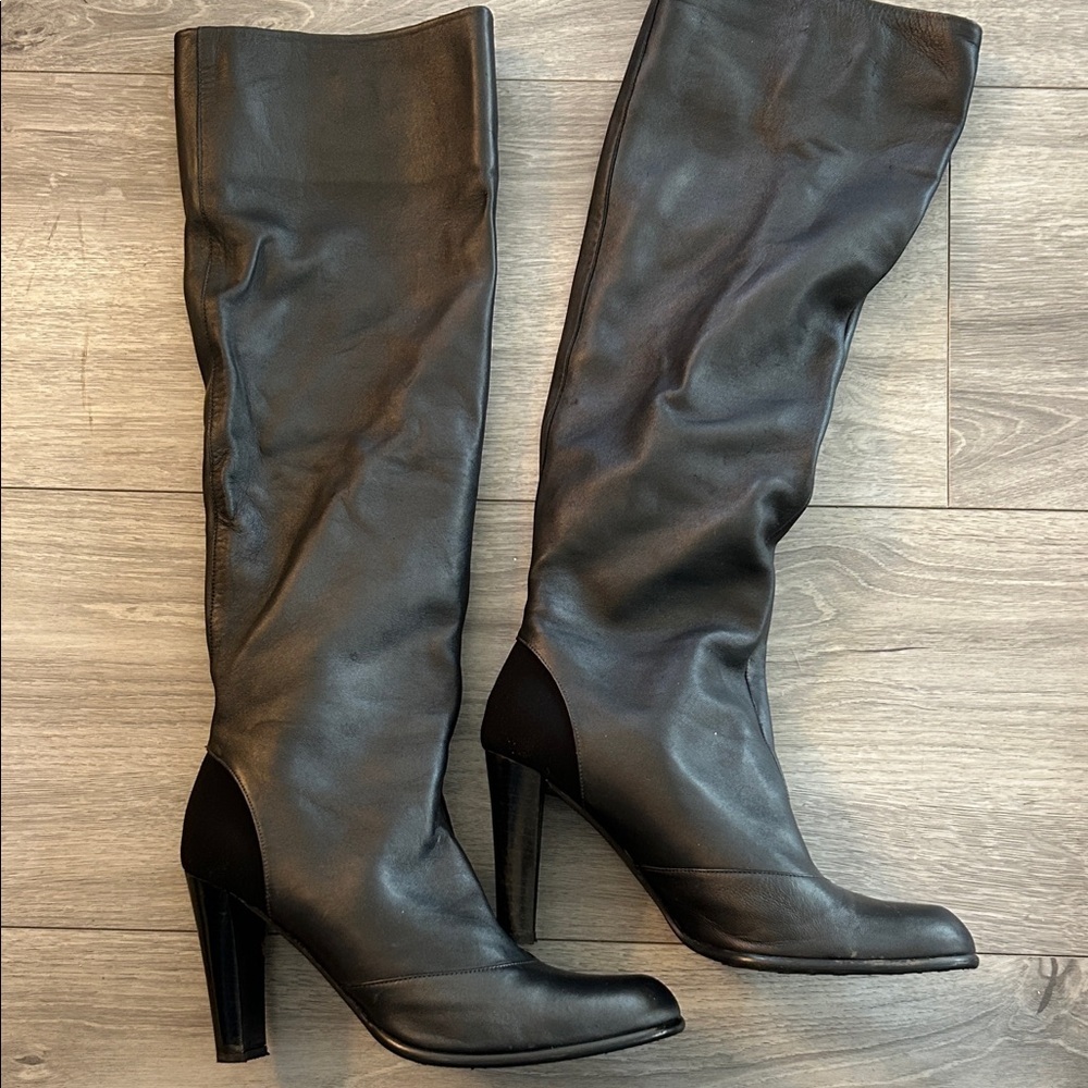 Stuart Weitzman Black Tall Leather Heeled Boots